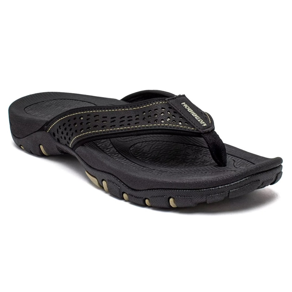 NWOT HOBIBEAR MEN FLIP FLOP THONG SANDAL INDOOR OUTDOOR ARCH SUPPORT BLACK SZ 8